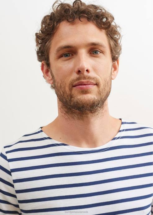 Saint James Unisex LEVANT MODERN V4HD44 Breton Stripe Short Sleeve Shirt Soft Cotton WHITE/NAVY - Image 5