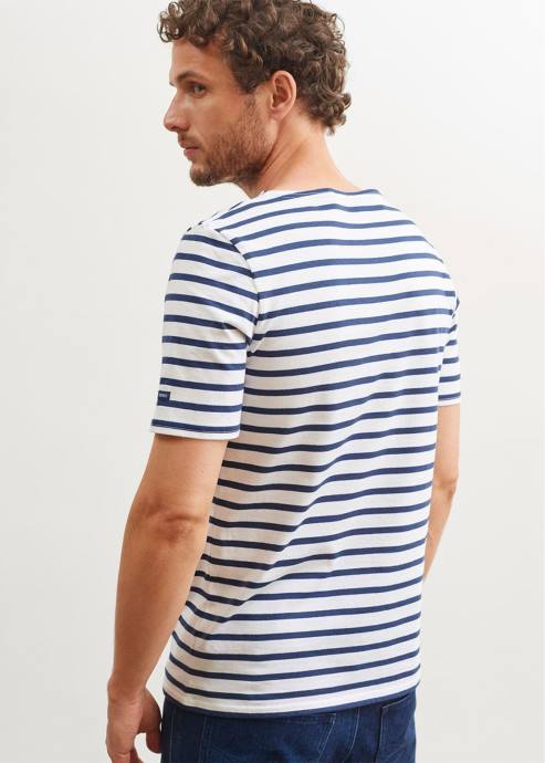 Saint James Unisex LEVANT MODERN V4HD44 Breton Stripe Short Sleeve Shirt Soft Cotton WHITE/NAVY - Image 6