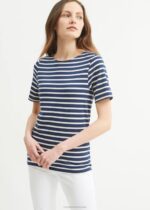 Saint James Unisex LEVANT MODERN V4HD45 Breton Stripe Short Sleeve Shirt Soft Cotton NAVY/ECRU - Image 2