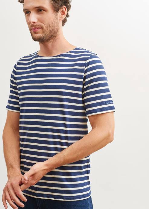 Saint James Unisex LEVANT MODERN V4HD45 Breton Stripe Short Sleeve Shirt Soft Cotton NAVY/ECRU - Image 3