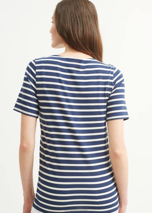 Saint James Unisex LEVANT MODERN V4HD45 Breton Stripe Short Sleeve Shirt Soft Cotton NAVY/ECRU - Image 4