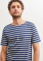 Saint James Unisex LEVANT MODERN V4HD45 Breton Stripe Short Sleeve Shirt Soft Cotton NAVY/ECRU - Image 5