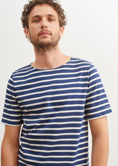 Saint James Unisex LEVANT MODERN V4HD45 Breton Stripe Short Sleeve Shirt Soft Cotton NAVY/ECRU - Image 5