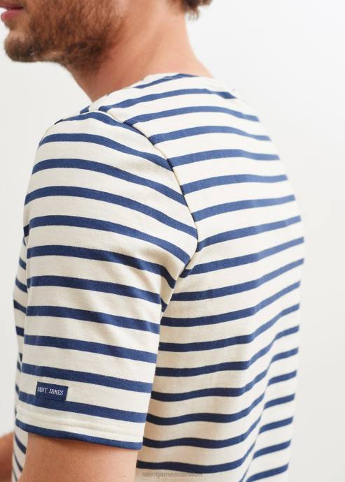 Saint James Unisex LEVANT MODERN V4HD46 Breton Stripe Short Sleeve Shirt Soft Cotton ECRU/NAVY - Image 4