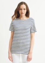 Saint James Unisex LEVANT MODERN V4HD46 Breton Stripe Short Sleeve Shirt Soft Cotton ECRU/NAVY - Image 6