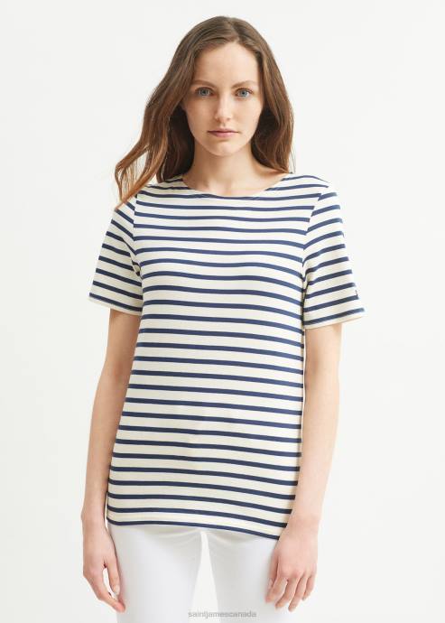 Saint James Unisex LEVANT MODERN V4HD46 Breton Stripe Short Sleeve Shirt Soft Cotton ECRU/NAVY - Image 6