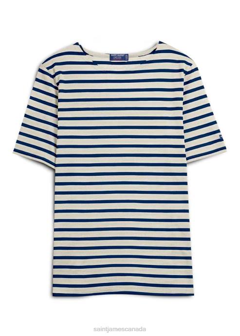 Saint James Unisex LEVANT MODERN V4HD46 Breton Stripe Short Sleeve Shirt Soft Cotton ECRU/NAVY - Image 8