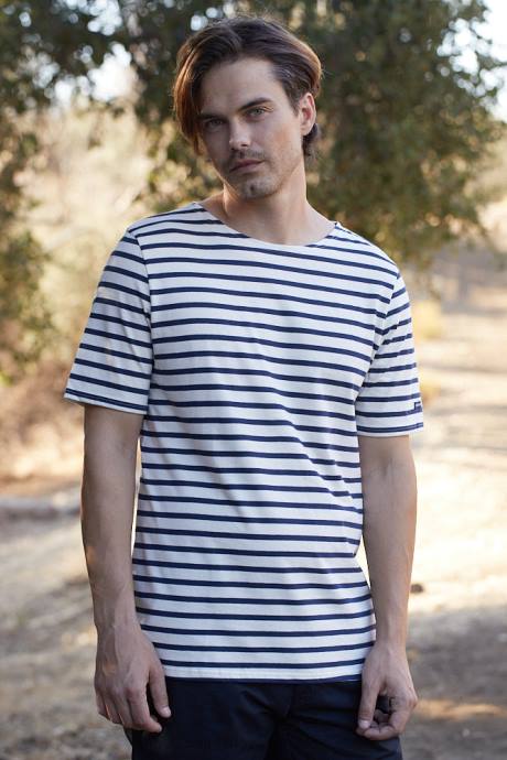 saint_james_unisex_levant_modern_v4hd46_breton_stripe_short_sleeve_shirt_soft_cotton_ecru_navy.jpg Saint James Unisex LEVANT MODERN V4HD46 Breton Stripe Short Sleeve Shirt Soft Cotton ECRU/NAVY - Image 1