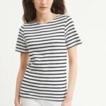 Saint James Unisex LEVANT MODERN V4HD53 Breton Stripe Short Sleeve Shirt Soft Cotton WHITE/BLACK