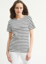 Saint James Unisex LEVANT MODERN V4HD53 Breton Stripe Short Sleeve Shirt Soft Cotton WHITE/BLACK