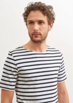 Saint James Unisex LEVANT MODERN V4HD53 Breton Stripe Short Sleeve Shirt Soft Cotton WHITE/BLACK - Image 6