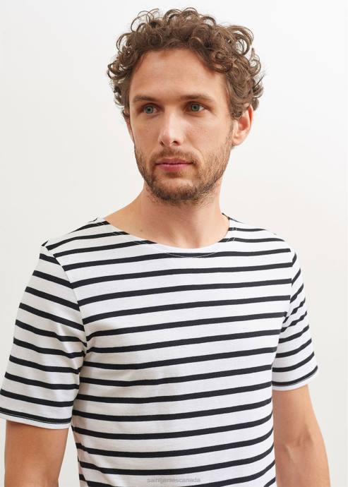 Saint James Unisex LEVANT MODERN V4HD53 Breton Stripe Short Sleeve Shirt Soft Cotton WHITE/BLACK - Image 6