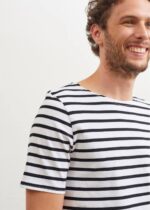 Saint James Unisex LEVANT MODERN V4HD53 Breton Stripe Short Sleeve Shirt Soft Cotton WHITE/BLACK - Image 7