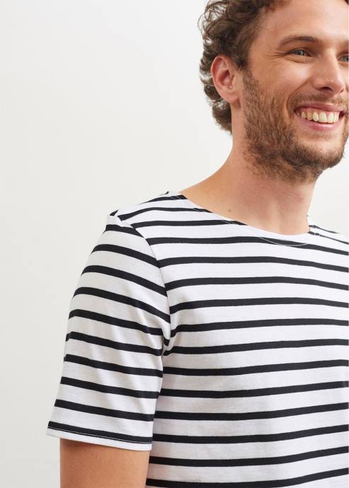 Saint James Unisex LEVANT MODERN V4HD53 Breton Stripe Short Sleeve Shirt Soft Cotton WHITE/BLACK - Image 7
