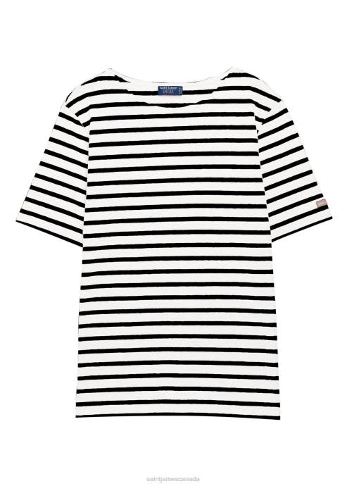 Saint James Unisex LEVANT MODERN V4HD53 Breton Stripe Short Sleeve Shirt Soft Cotton WHITE/BLACK - Image 8