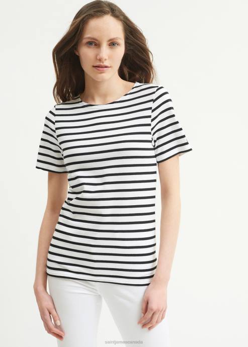 saint_james_unisex_levant_modern_v4hd53_breton_stripe_short_sleeve_shirt_soft_cotton_white_black.jpg Saint James Unisex LEVANT MODERN V4HD53 Breton Stripe Short Sleeve Shirt Soft Cotton WHITE/BLACK - Image 1
