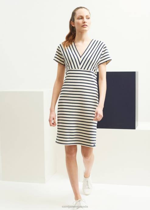 Saint James Unisex MENERBES V4HD82 Breton Striped Dress by Romain Brifault Heavyweight Cotton ECRU/NAVY - Image 1