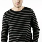 Saint James Unisex MERIDIEN MODERNE V4HD157 Original Breton Shirt Heavyweight Cotton BLACK/BROWN