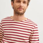 Saint James Unisex MERIDIEN MODERNE V4HD159 Original Breton Shirt Heavyweight Cotton ECRU/MAROON