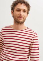 Saint James Unisex MERIDIEN MODERNE V4HD159 Original Breton Shirt Heavyweight Cotton ECRU/MAROON
