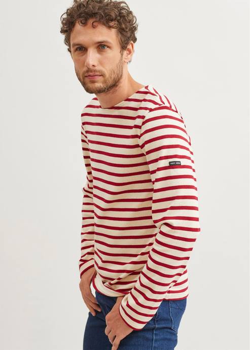 Saint James Unisex MERIDIEN MODERNE V4HD159 Original Breton Shirt Heavyweight Cotton ECRU/MAROON - Image 3