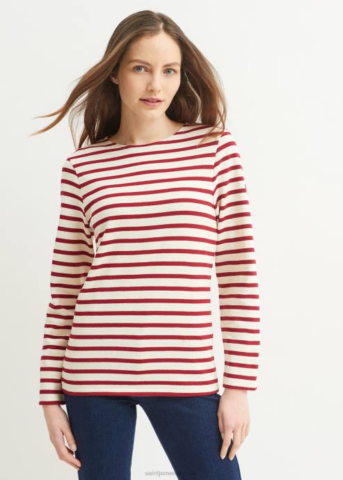 Saint James Unisex MERIDIEN MODERNE V4HD159 Original Breton Shirt Heavyweight Cotton ECRU/MAROON - Image 5