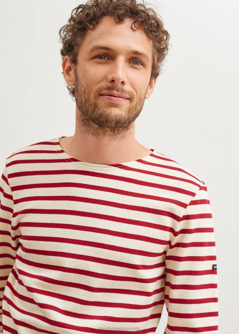 saint_james_unisex_meridien_moderne_v4hd159_original_breton_shirt_heavyweight_cotton_ecru_maroon.jpg Saint James Unisex MERIDIEN MODERNE V4HD159 Original Breton Shirt Heavyweight Cotton ECRU/MAROON - Image 1