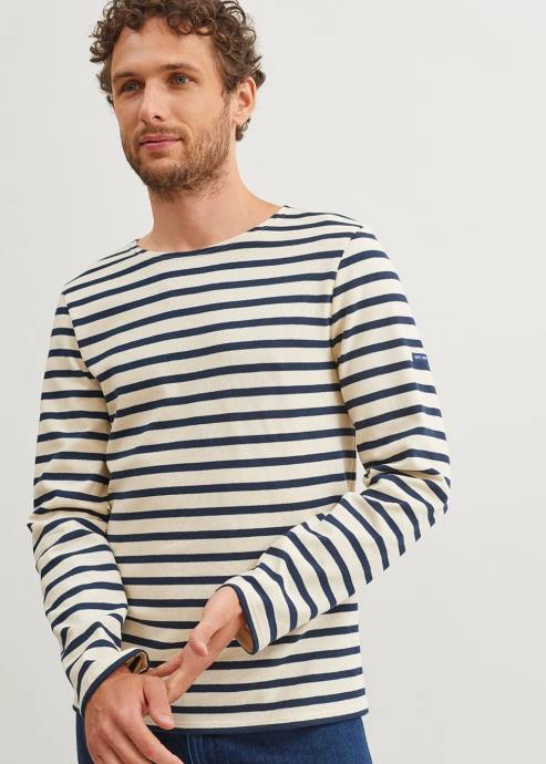 Saint James Unisex MERIDIEN MODERNE V4HD8 Original Breton Shirt Heavyweight Cotton ECRU/NAVY - Image 3
