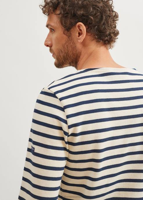 Saint James Unisex MERIDIEN MODERNE V4HD8 Original Breton Shirt Heavyweight Cotton ECRU/NAVY - Image 4