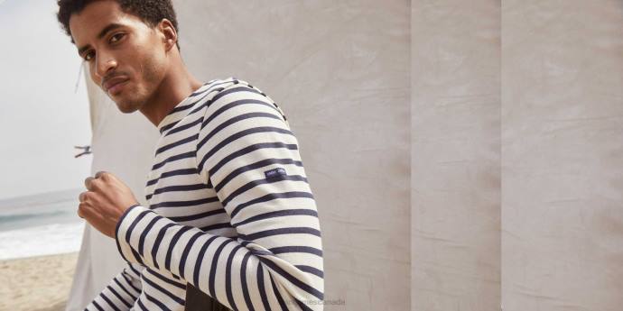 Saint James Unisex MERIDIEN MODERNE V4HD8 Original Breton Shirt Heavyweight Cotton ECRU/NAVY - Image 5