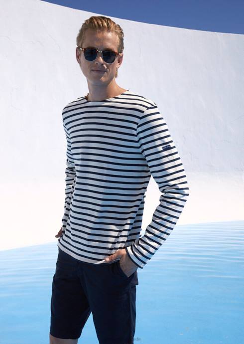 saint_james_unisex_meridien_moderne_v4hd8_original_breton_shirt_heavyweight_cotton_ecru_navy.jpg Saint James Unisex MERIDIEN MODERNE V4HD8 Original Breton Shirt Heavyweight Cotton ECRU/NAVY - Image 1
