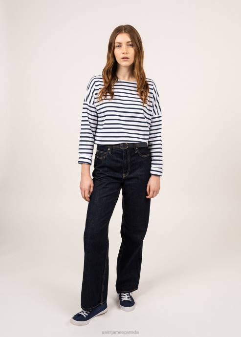 Saint James Unisex MINQUIERS DROP II V4HD40 Drop-Shoulder Breton Striped Shirt Soft Cotton Straight Fit WHITE/NAVY - Image 2