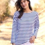 Saint James Unisex MINQUIERS DROP II V4HD40 Drop-Shoulder Breton Striped Shirt Soft Cotton Straight Fit WHITE/NAVY