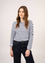 Saint James Unisex MINQUIERS DROP II V4HD40 Drop-Shoulder Breton Striped Shirt Soft Cotton Straight Fit WHITE/NAVY - Image 4