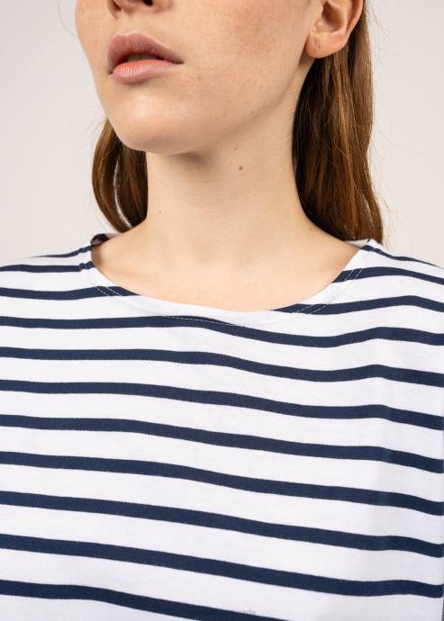 Saint James Unisex MINQUIERS DROP II V4HD40 Drop-Shoulder Breton Striped Shirt Soft Cotton Straight Fit WHITE/NAVY - Image 6