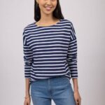 Saint James Unisex MINQUIERS DROP II V4HD66 Drop-Shoulder Breton Striped Shirt Soft Cotton Straight Fit NAVY/WHITE
