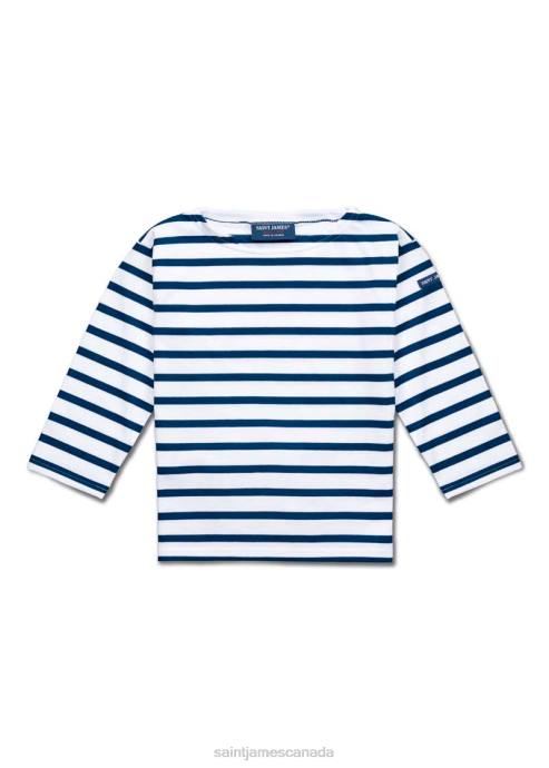 Saint James Unisex MINQUIERS KIDS V4HD173 Authentic Breton Shirt for Kids in Soft Cotton WHITE/NAVY - Image 2