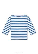 Saint James Unisex MINQUIERS KIDS V4HD174 Authentic Breton Shirt for Kids in Soft Cotton WHITE/ROYAL BLUE - Image 2