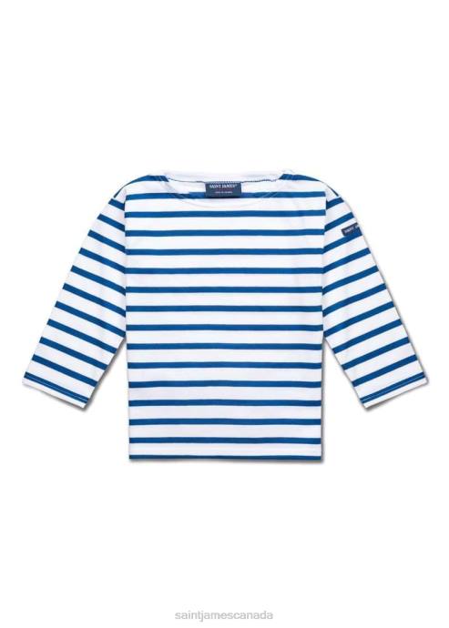 Saint James Unisex MINQUIERS KIDS V4HD174 Authentic Breton Shirt for Kids in Soft Cotton WHITE/ROYAL BLUE - Image 2