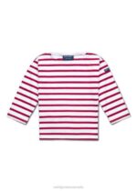 Saint James Unisex MINQUIERS KIDS V4HD175 Authentic Breton Shirt for Kids in Soft Cotton WHITE/RED - Image 2