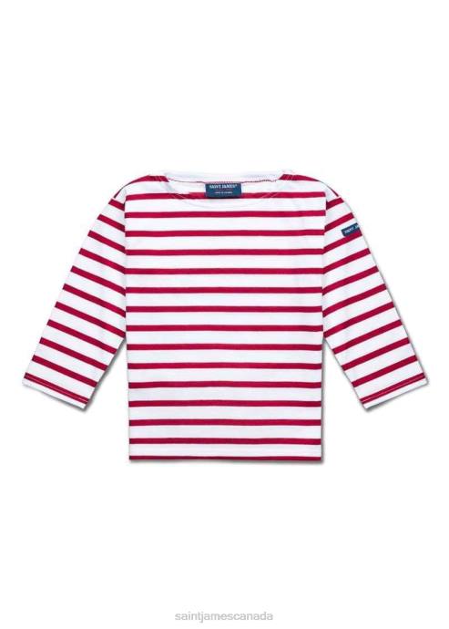 Saint James Unisex MINQUIERS KIDS V4HD175 Authentic Breton Shirt for Kids in Soft Cotton WHITE/RED - Image 2