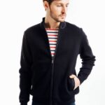 Saint James Unisex NAVIGATEUR V4HD171 Comfortable Knit Cardigan with Zip NAVY