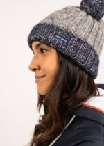 Saint James Unisex OMOA V4HD126 Structured Knit Colorblock Beanie with Pom Pom GREY/INK BLUE - Image 2