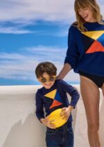 Saint James Unisex PALAVAS KIDS V4HD172 Colorful Graphic Sweater For Kids 100% Cotton NAVY/MULTICO