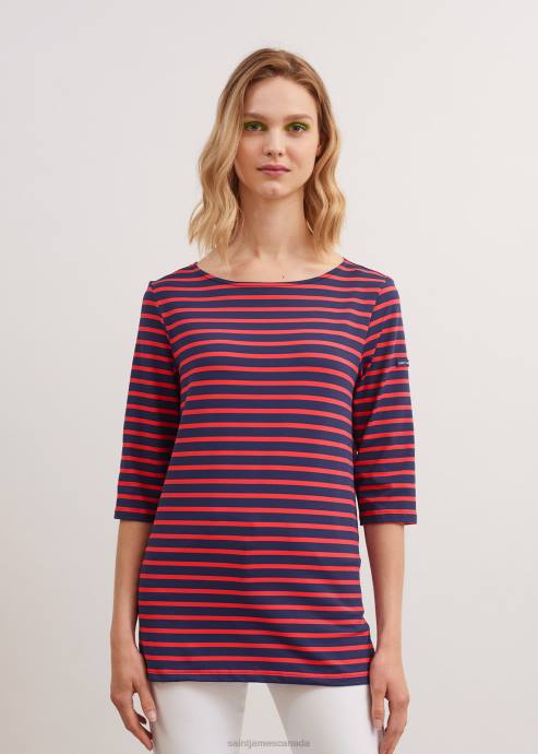 saint_james_unisex_phare_v4hd11_boat_neck_striped_tunic_with_slits_stretch_fabric_with_uv_protection_navy_tangerine.jpg Saint James Unisex PHARE V4HD11 Boat Neck Striped Tunic with Slits Stretch fabric with UV Protection NAVY/TANGERINE - Image 1
