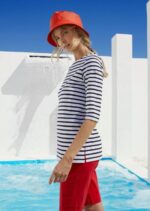 Saint James Unisex PHARE V4HD65 Boat Neck Striped Tunic with Slits Stretch fabric with UV Protection WHITE/NAVY
