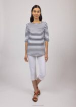Saint James Unisex PHARE V4HD65 Boat Neck Striped Tunic with Slits Stretch fabric with UV Protection WHITE/NAVY - Image 3
