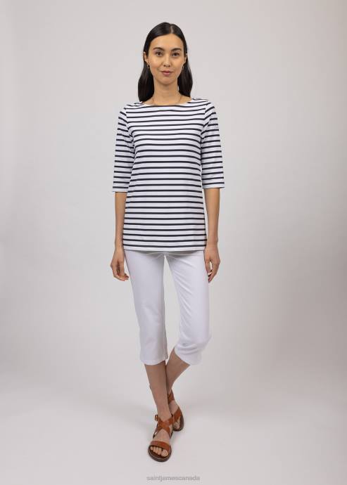Saint James Unisex PHARE V4HD65 Boat Neck Striped Tunic with Slits Stretch fabric with UV Protection WHITE/NAVY - Image 3
