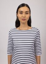 Saint James Unisex PHARE V4HD65 Boat Neck Striped Tunic with Slits Stretch fabric with UV Protection WHITE/NAVY - Image 4