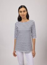 Saint James Unisex PHARE V4HD65 Boat Neck Striped Tunic with Slits Stretch fabric with UV Protection WHITE/NAVY - Image 5